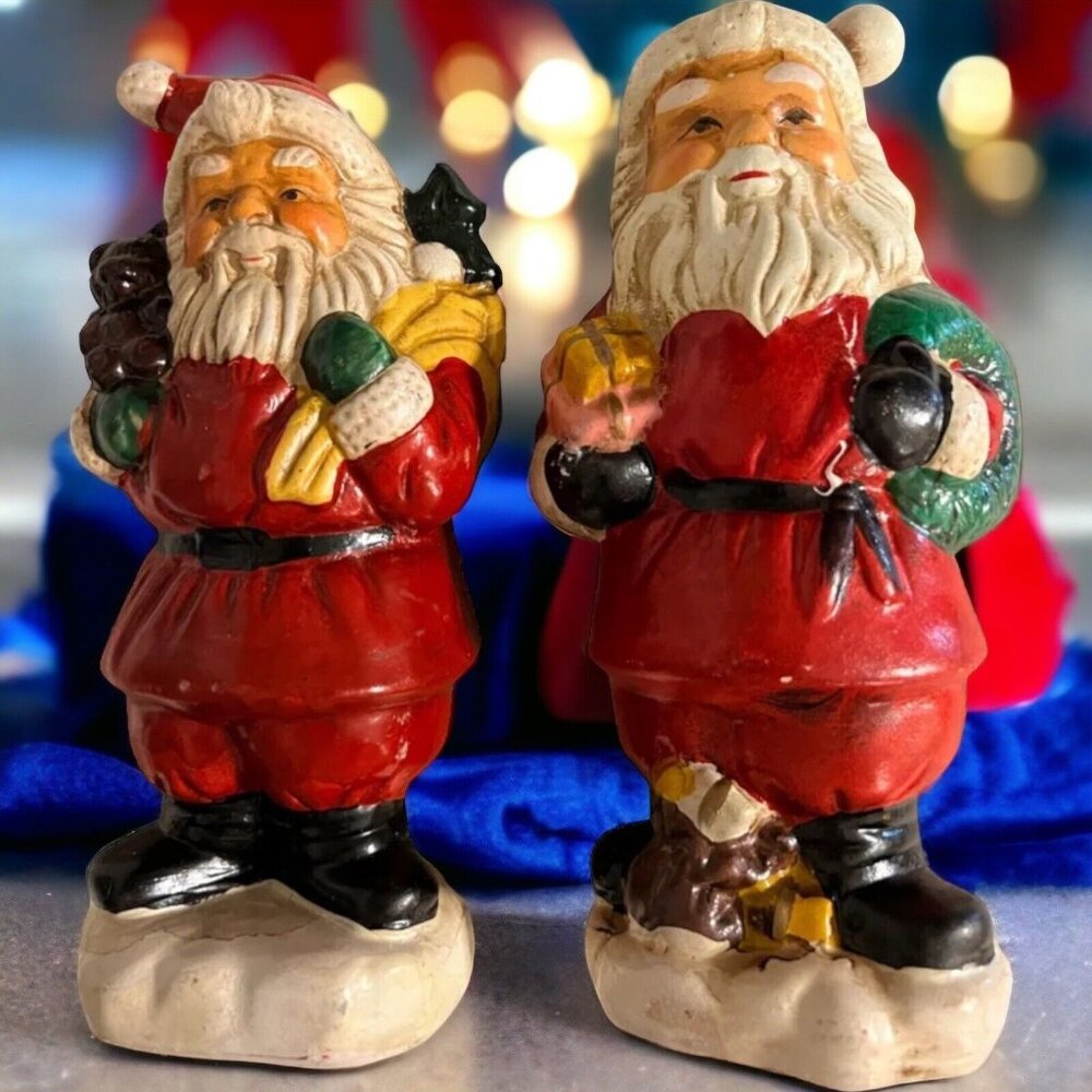 Vintage Ceramic Santa Claus King Imports Set Of 2 Retro Holiday Old Fashioned